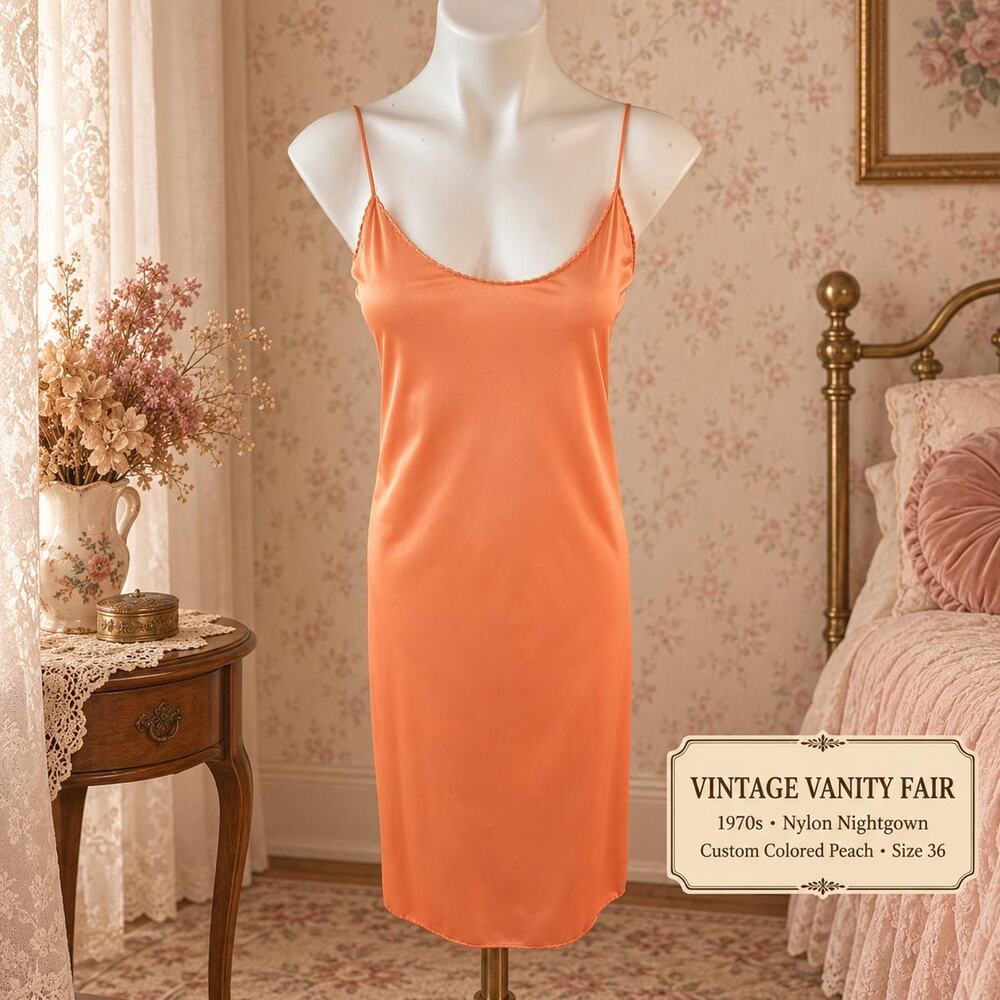 Vintage Vanity Fair 70s Nylon Nightgown Custom Colored Peach Size 36